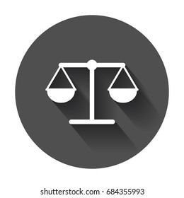 Scale weigher vector icon. Weigher, balance sign illustration on black round background with long shadow.