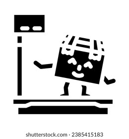 scale weight cardboard box character glyph icon vector. scale weight cardboard box character sign. isolated symbol illustration