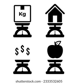 scale weight food package house money icon vector set in isolated white background