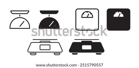 Scale weight icon set vector simple graphic pictogram illustration, floor, kitchen food and fitness libra symbol silhouette shape sign isolated cut out, weigh measure tool image clip art