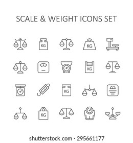 Scale and weight icons set.