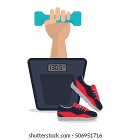 scale weight shoes icon. Fitness design. Vector graphic