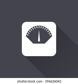 Scale - white icon with a long shadow on a black background. Vector illustration.