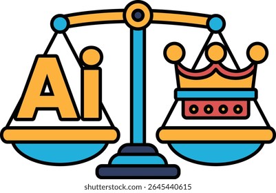 Uma escala com a palavra AI de um lado e uma coroa do outro. A escala é equilibrada, mas a coroa é maior do que a IA