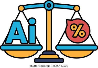 A scale with the word AI on one side and the word percent on the other. The image is meant to represent the idea of balance and equality, with AI