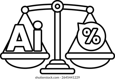 A scale with the word AI on one side and the word percent on the other. The image is meant to represent the idea of balance and equality, with AI