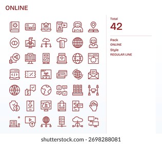 Escale los elementos visuales de su producto con 42 iconos de línea regular inspirados en Online, alineados en cuadrícula para mayor precisión.
