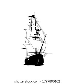 Scaleable ship back and white illustration