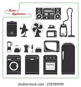Scaled monochromatic home appliances vector illustration. Retro style