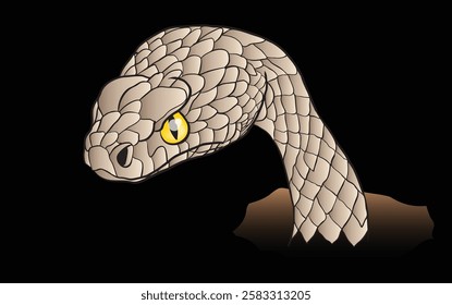 Scaled snake emerging from a dark hole, creating a captivating and ominous scene