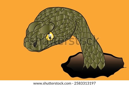Scaled snake emerging from a dark hole, creating a captivating and ominous scene
