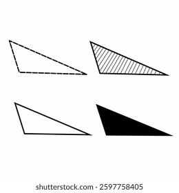 Scalene triangle black and white vector set. Shaded scalene triangle. Dotted scalene triangle. Scalene triangle on white background