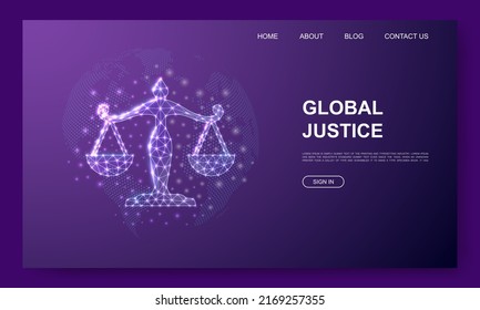 Skaliert 3D-Low-Poly-Website-Vorlage. Konzept der Justizdesign-Illustration. Polygonal Gesetz Symbol für Landung Seite, Werbe-Seite.