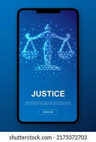 Scales 3d Polygonal Symbol For UI, UX Design Template. Low Poly Justice Illustration For Mobile Mobile App Design. Balance Illustration Concept.