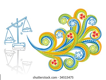 Scales in abstract collage. Format A4. Vector illustration. Isolated groups and layers. Global colors.