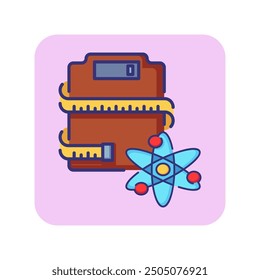 Scales and atom line icon. Measuring, experiment, laboratory. Science concept. Vector illustration can be used for topics like research, scientic discovery
