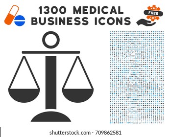 Scales Balance grey vector icon with 1300 medical commerce pictographs. Set style is flat bicolor light blue and gray pictograms.