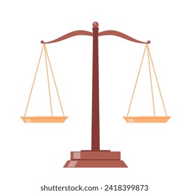 Scales balance icon. Gold icon of scales of law and justice for weight of legal judge. Lawyer's equal libras for symbol in flat for court. Vector illustration