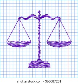 Scales balance icon. Vector illustration with pen effect 