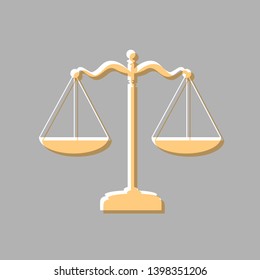 Scales balance sign. Emboss effect with light orange icon on gray background.