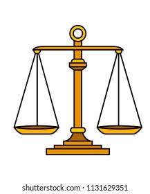 Scales balance sign. Scales of justice illustration. Line design, gold colored. Vector illustration isolated on white background.
