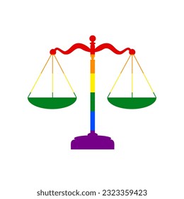 Scales balance sign. Rainbow gay LGBT rights colored Icon at white Background. Illustration.