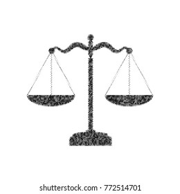 Scales balance sign. Vector. Black icon from many ovelapping circles with random opacity on white background. Noisy. Isolated.