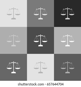 Scales balance sign. Vector. Grayscale version of Popart-style icon.