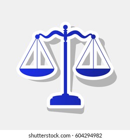 Scales balance sign. Vector. New year bluish icon with outside stroke and gray shadow on light gray background.