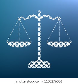 Scales balance sign. Vector. White textured icon at lapis lazuli gradient background.