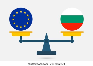 Scales balancing the EU and the Bulgaria flag. Vector illustration.