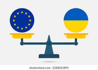 Scales balancing the EU and the Ukraine flag. Vector illustration.