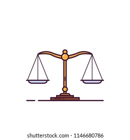 Scales banner. Balance and weight measurement concept. Comparison and libra sign. Line style flat vector illustration.