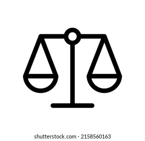 scales black line vector icon, justice symbol, weight balance, sign of law, white background