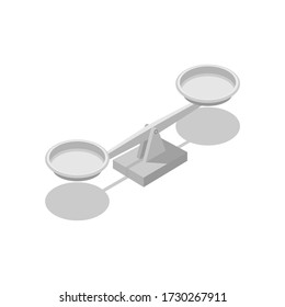 Scales with bowls and a shadow. Isometric illustration. 3D style. Balance. Design element. A vector illustration in flat style.