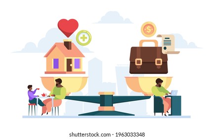 Escala el concepto de negocio. Antecedentes planos con dinero de comparación e ideas de innovación perfecta ilustraciones de vector chillones de personas exitosas