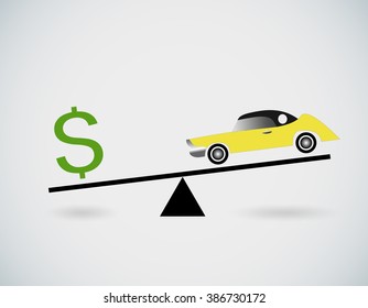 Scales with car and dollar