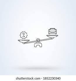 Scales and car sign line icon or logo. Loan and insurance concept. Balance Between Percentage vector linear illustration.