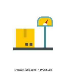 Scales for cargo icon in flat style isolated on white background. Weight symbol