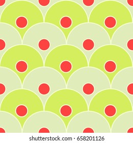 scales of circle and dots seamless pattern in green and red