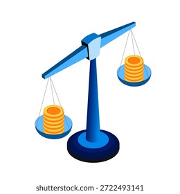 Escalas con moneda. Icono de ahorro o acumulación de dinero, inversión. Icono de hucha en un estilo isométrico. Vector ilustrador.
