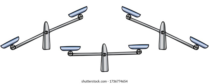 Scales of comparison. The state of balance and imbalance. Instrument for weighing solutions. Set of color vector illustrations on an isolated background. Cartoon style. Help in making a choice.