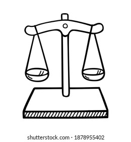 Scales. Device for determining the mass of bodies. Doodle vector image. Isolated over white background.