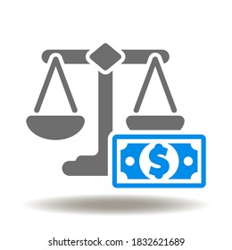 Skaliert Dollar-Banknoten Symbol Vektorgrafik. Gesetz und Geld Konzeptsymbol. Legal Finance Sign.