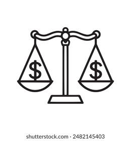 Scales dollar coin icon price gold value cost design.