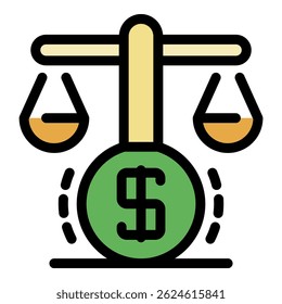 Escalas e icono de dólar. Esquema de las escalas y el color del icono del Vector del dólar plano aislado