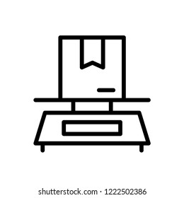 Scales flat design. Weight of goods. Box and cargo, package and freight, parcel and product, load packaging, order and import, logistic and distribution illustration. Isolated scales icon.