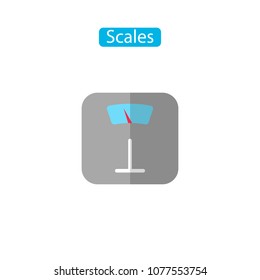 Scales flat icon. Mechanical floor dial scale for weight loss fitness goals tracking vector illustration. Outline symbols for infographics websites and print media. Isolated on white background