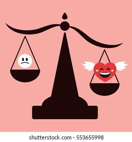 Scales with flying heart. Vector illustration