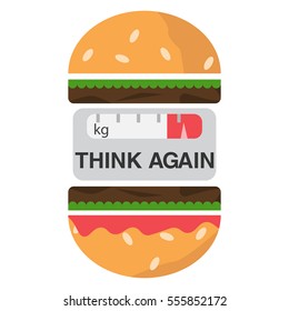 Scales and hamburger, excess weight, flat design